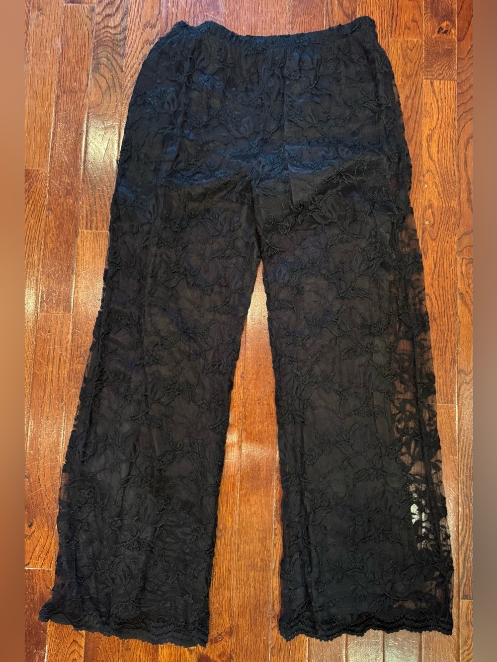 Mike & Tod Black Lace Y2K 90s Wide Leg Pants High Waist Lined Boho Festival Med